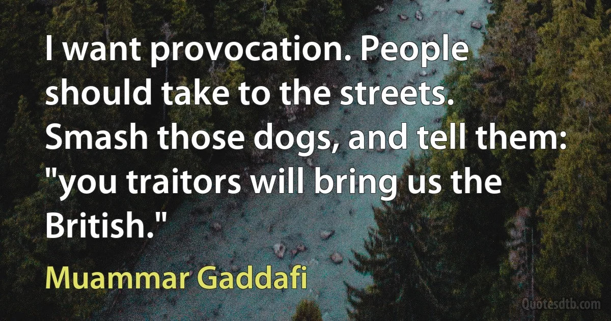 I want provocation. People should take to the streets. Smash those dogs, and tell them: "you traitors will bring us the British." (Muammar Gaddafi)