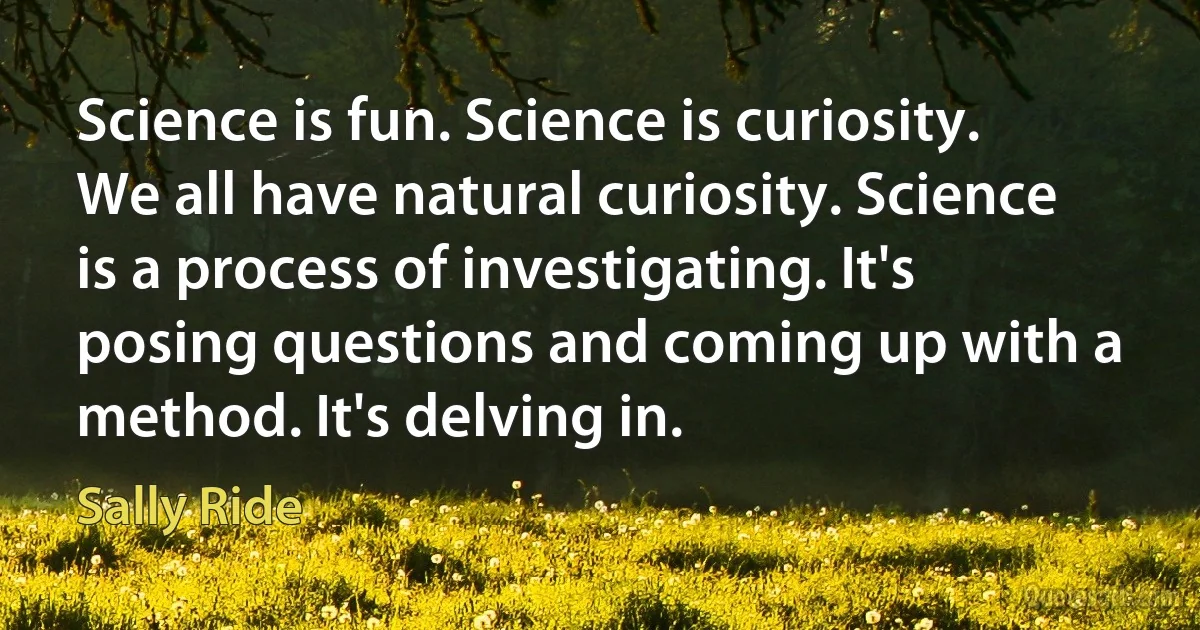 Science is fun. Science is curiosity. We all have natural curiosity. Science is a process of investigating. It's posing questions and coming up with a method. It's delving in. (Sally Ride)