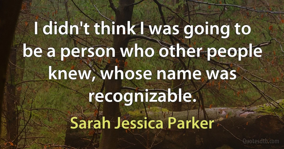 I didn't think I was going to be a person who other people knew, whose name was recognizable. (Sarah Jessica Parker)