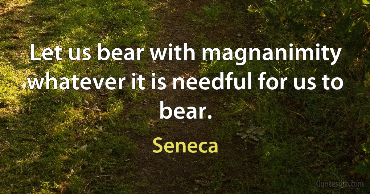 Let us bear with magnanimity whatever it is needful for us to bear. (Seneca)