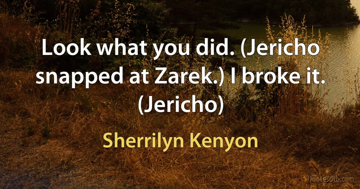 Look what you did. (Jericho snapped at Zarek.) I broke it. (Jericho) (Sherrilyn Kenyon)