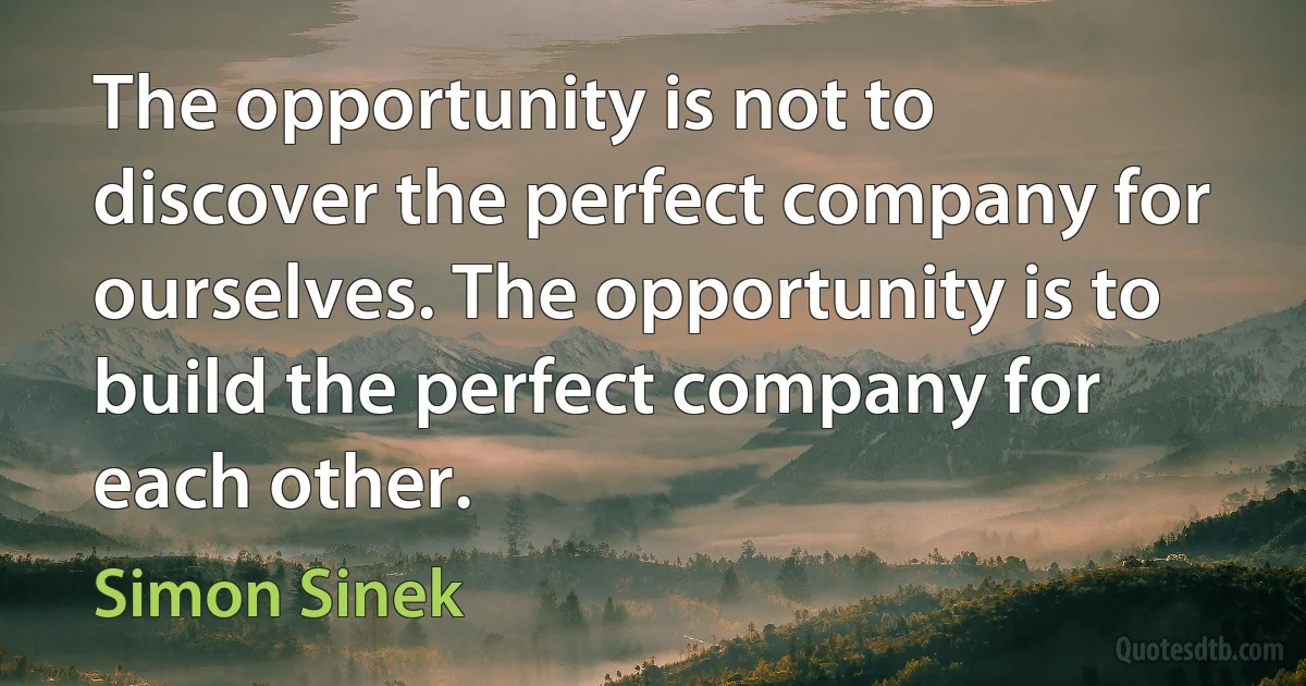 The opportunity is not to discover the perfect company for ourselves. The opportunity is to build the perfect company for each other. (Simon Sinek)