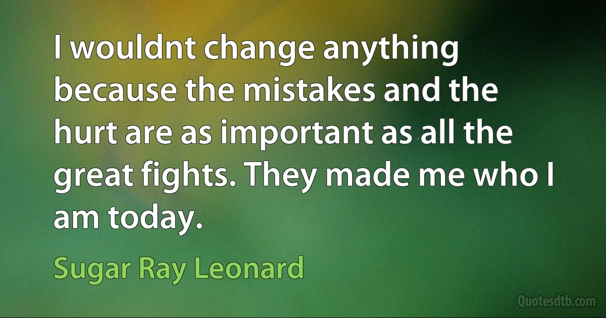 I wouldnt change anything because the mistakes and the hurt are as important as all the great fights. They made me who I am today. (Sugar Ray Leonard)