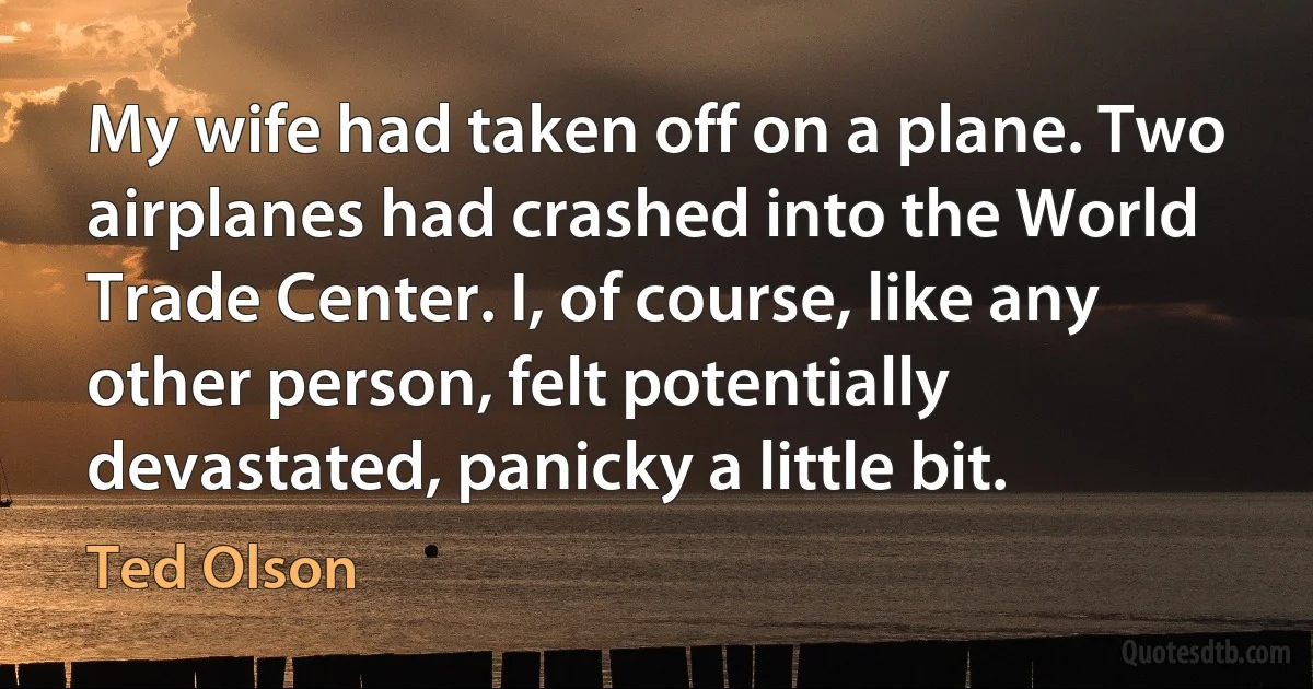 My wife had taken off on a plane. Two airplanes had crashed into the World Trade Center. I, of course, like any other person, felt potentially devastated, panicky a little bit. (Ted Olson)