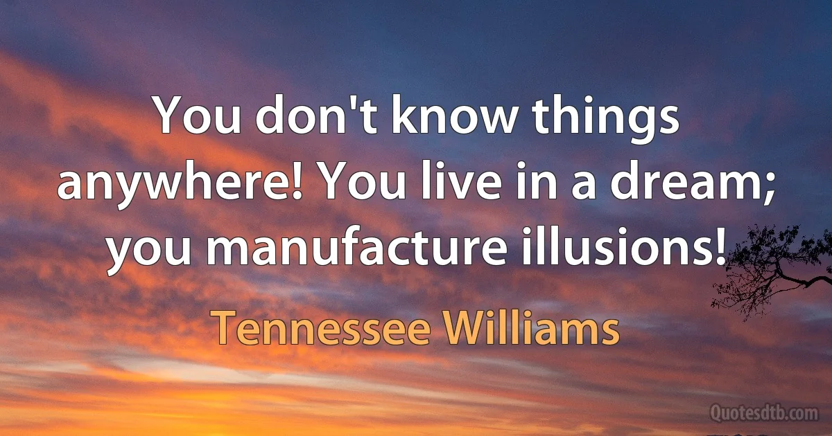 You don't know things anywhere! You live in a dream; you manufacture illusions! (Tennessee Williams)