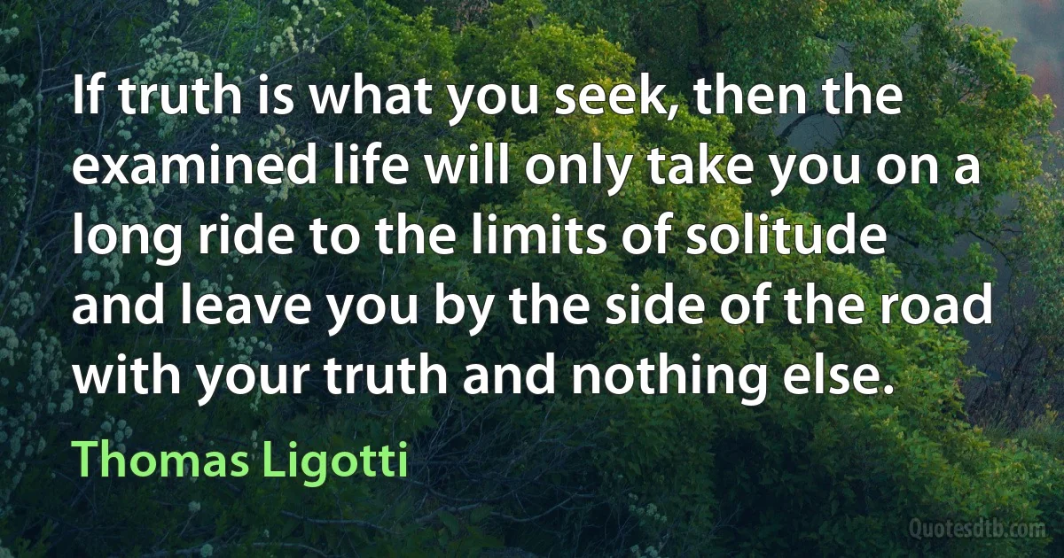 If truth is what you seek, then the examined life will only take you on a long ride to the limits of solitude and leave you by the side of the road with your truth and nothing else. (Thomas Ligotti)