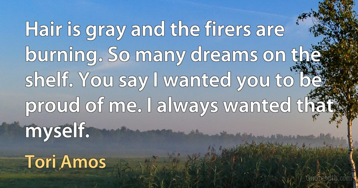 Hair is gray and the firers are burning. So many dreams on the shelf. You say I wanted you to be proud of me. I always wanted that myself. (Tori Amos)