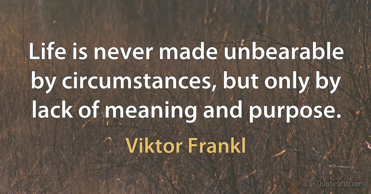 Life is never made unbearable by circumstances, but only by lack of meaning and purpose. (Viktor Frankl)