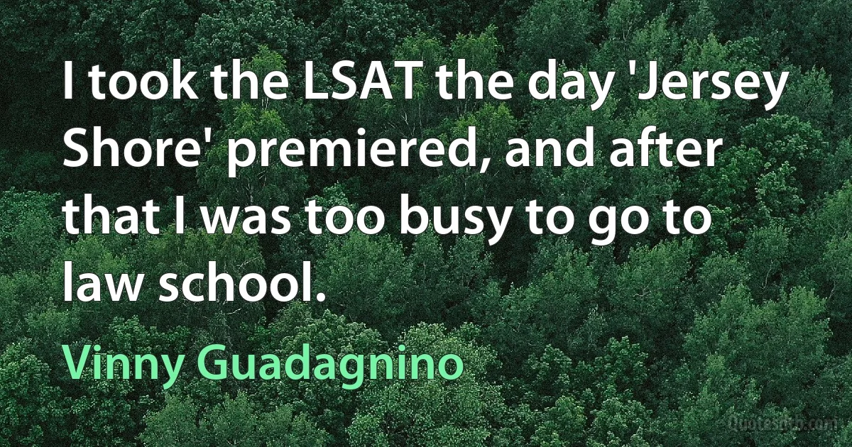 I took the LSAT the day 'Jersey Shore' premiered, and after that I was too busy to go to law school. (Vinny Guadagnino)