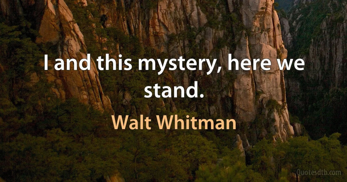 I and this mystery, here we stand. (Walt Whitman)