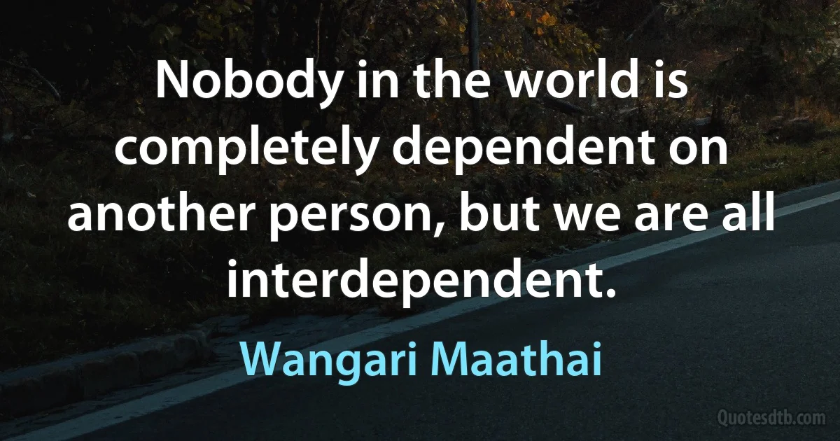 Nobody in the world is completely dependent on another person, but we are all interdependent. (Wangari Maathai)