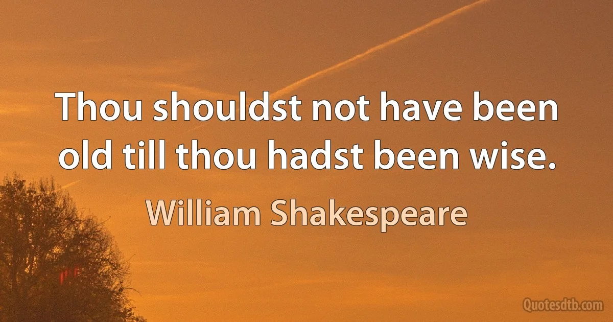 Thou shouldst not have been old till thou hadst been wise. (William Shakespeare)