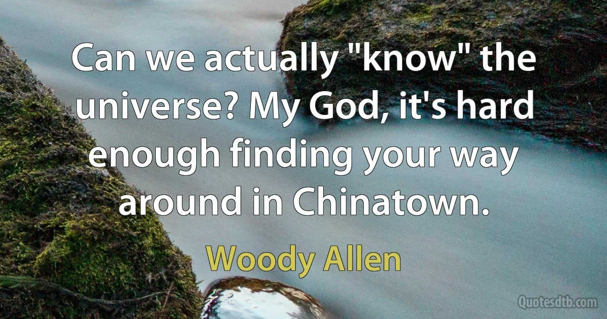 Can we actually "know" the universe? My God, it's hard enough finding your way around in Chinatown. (Woody Allen)