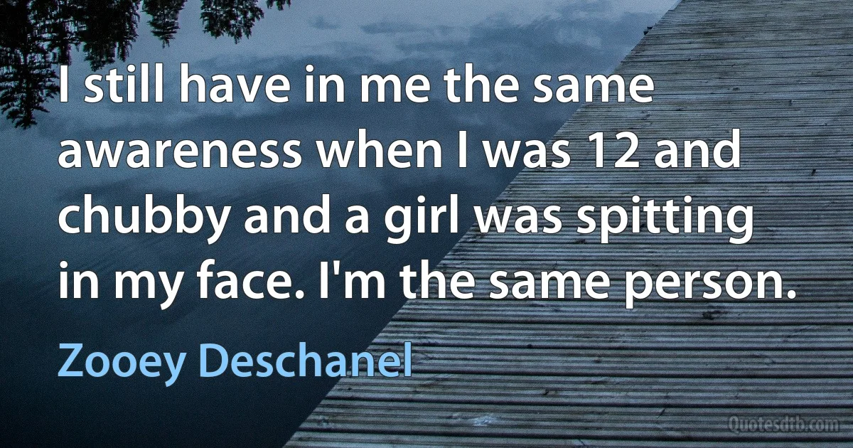 I still have in me the same awareness when I was 12 and chubby and a girl was spitting in my face. I'm the same person. (Zooey Deschanel)