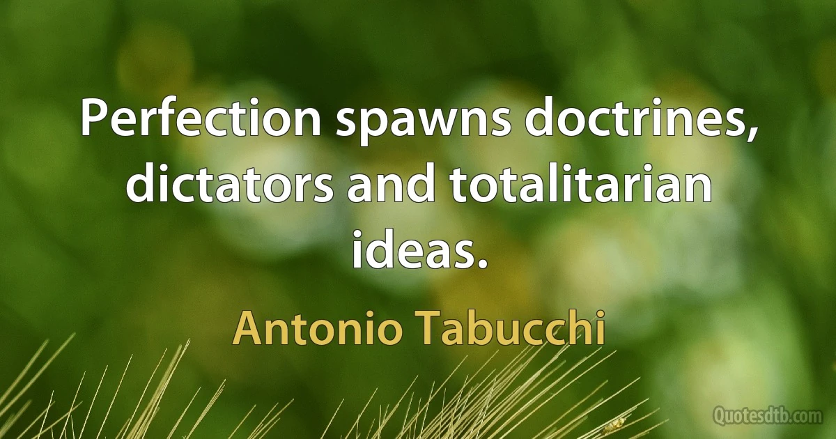 Perfection spawns doctrines, dictators and totalitarian ideas. (Antonio Tabucchi)