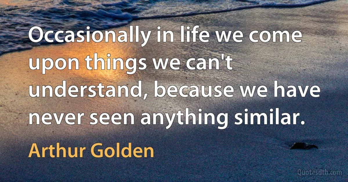 Occasionally in life we come upon things we can't understand, because we have never seen anything similar. (Arthur Golden)