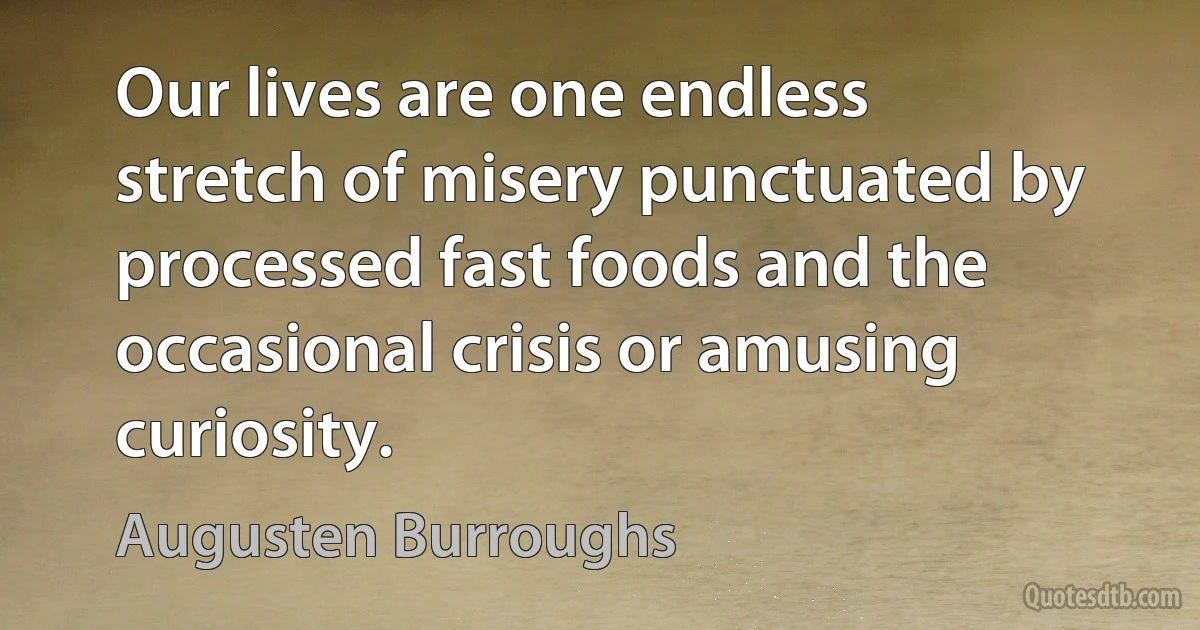 Our lives are one endless stretch of misery punctuated by processed fast foods and the occasional crisis or amusing curiosity. (Augusten Burroughs)