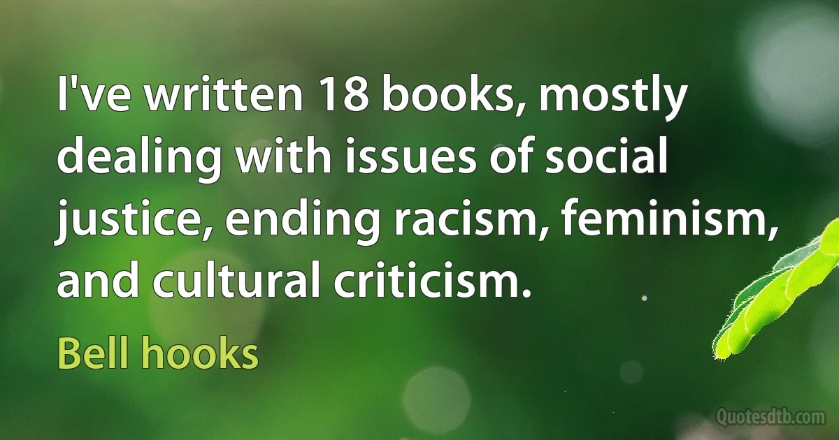 I've written 18 books, mostly dealing with issues of social justice, ending racism, feminism, and cultural criticism. (Bell hooks)