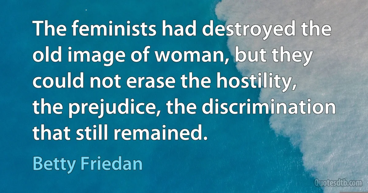 The feminists had destroyed the old image of woman, but they could not erase the hostility, the prejudice, the discrimination that still remained. (Betty Friedan)