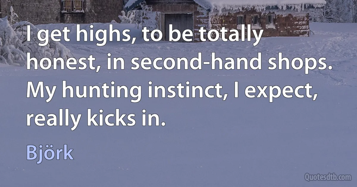 I get highs, to be totally honest, in second-hand shops. My hunting instinct, I expect, really kicks in. (Björk)