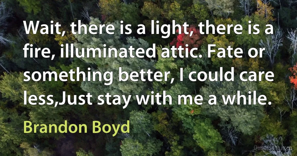 Wait, there is a light, there is a fire, illuminated attic. Fate or something better, I could care less,Just stay with me a while. (Brandon Boyd)