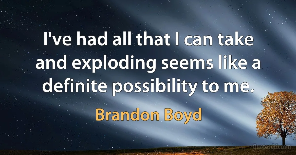 I've had all that I can take and exploding seems like a definite possibility to me. (Brandon Boyd)