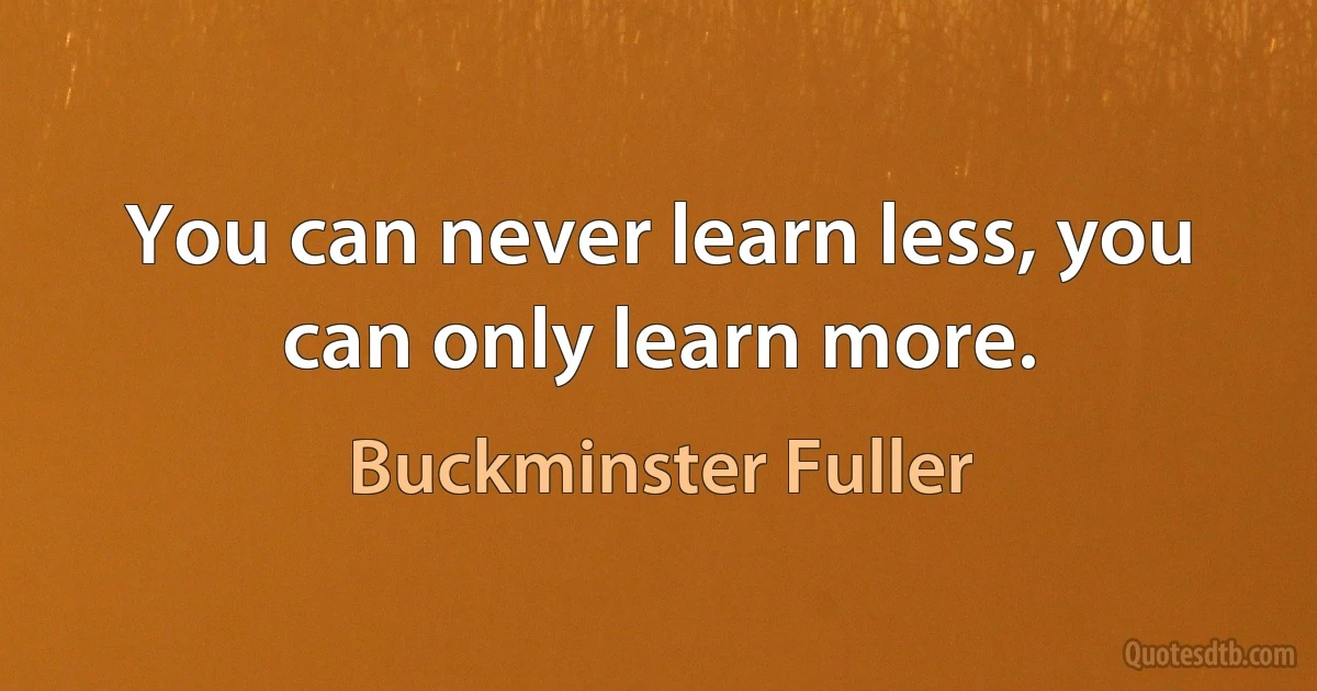 You can never learn less, you can only learn more. (Buckminster Fuller)