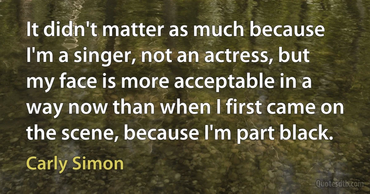 It didn't matter as much because I'm a singer, not an actress, but my face is more acceptable in a way now than when I first came on the scene, because I'm part black. (Carly Simon)