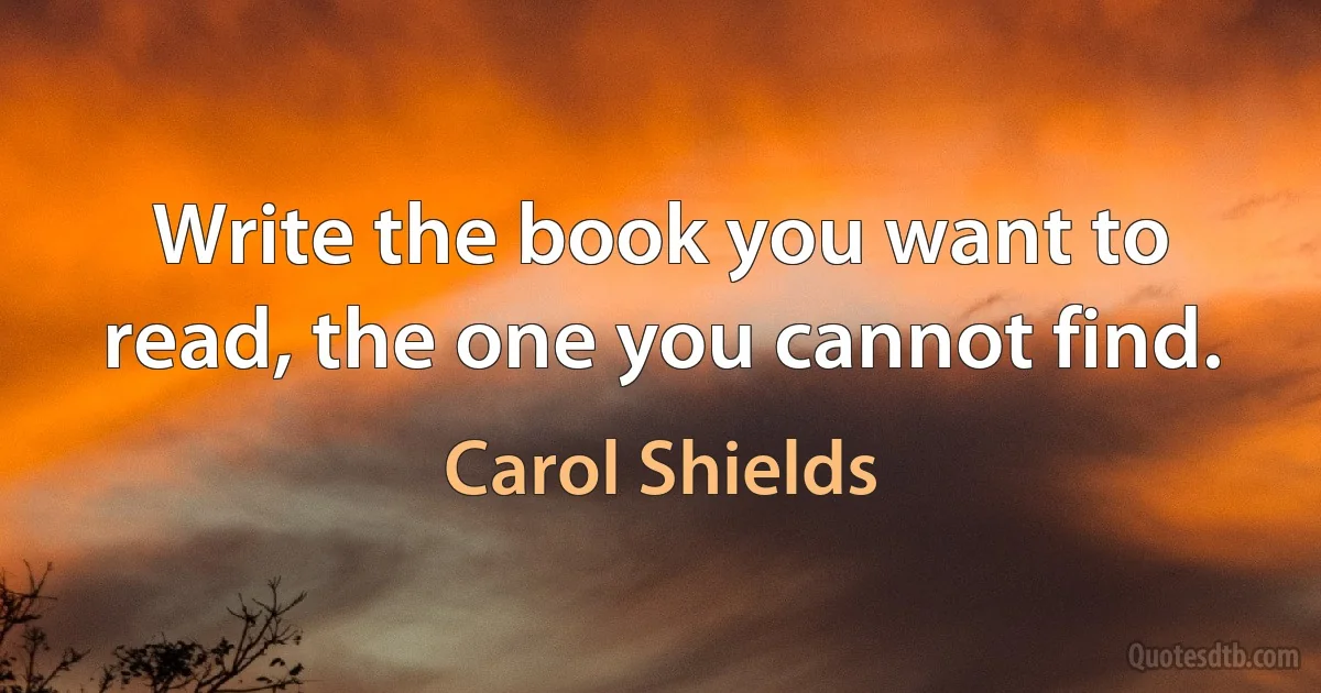 Write the book you want to read, the one you cannot find. (Carol Shields)