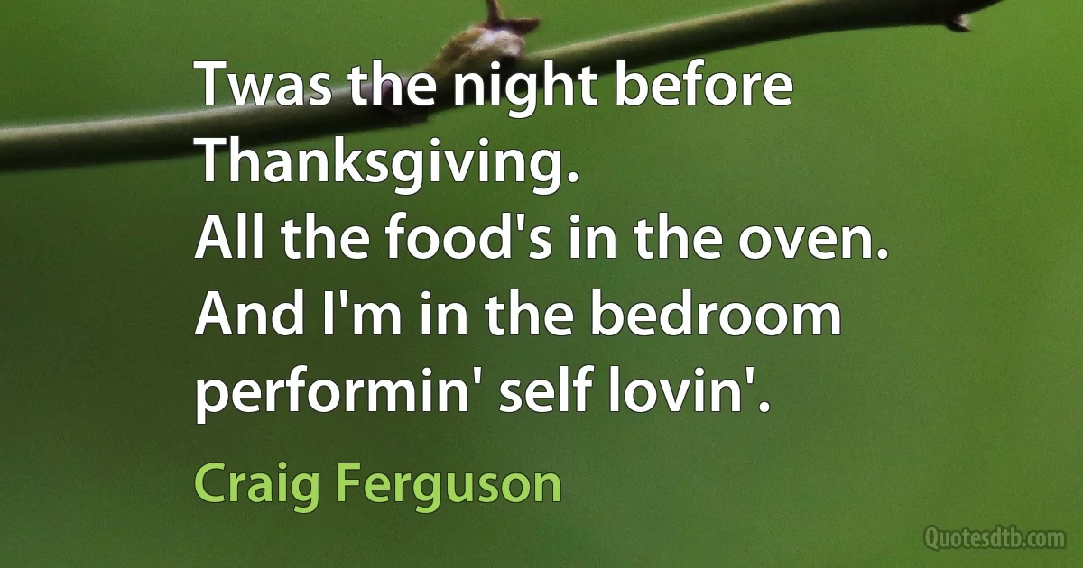 Twas the night before Thanksgiving.
All the food's in the oven.
And I'm in the bedroom performin' self lovin'. (Craig Ferguson)