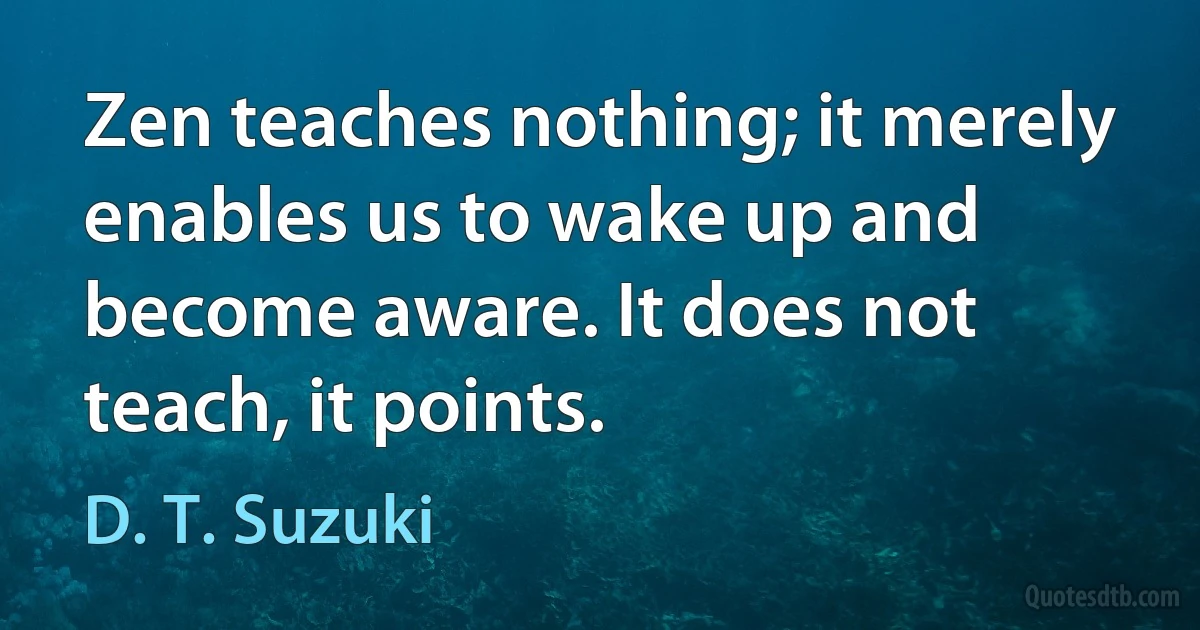 Zen teaches nothing; it merely enables us to wake up and become aware. It does not teach, it points. (D. T. Suzuki)