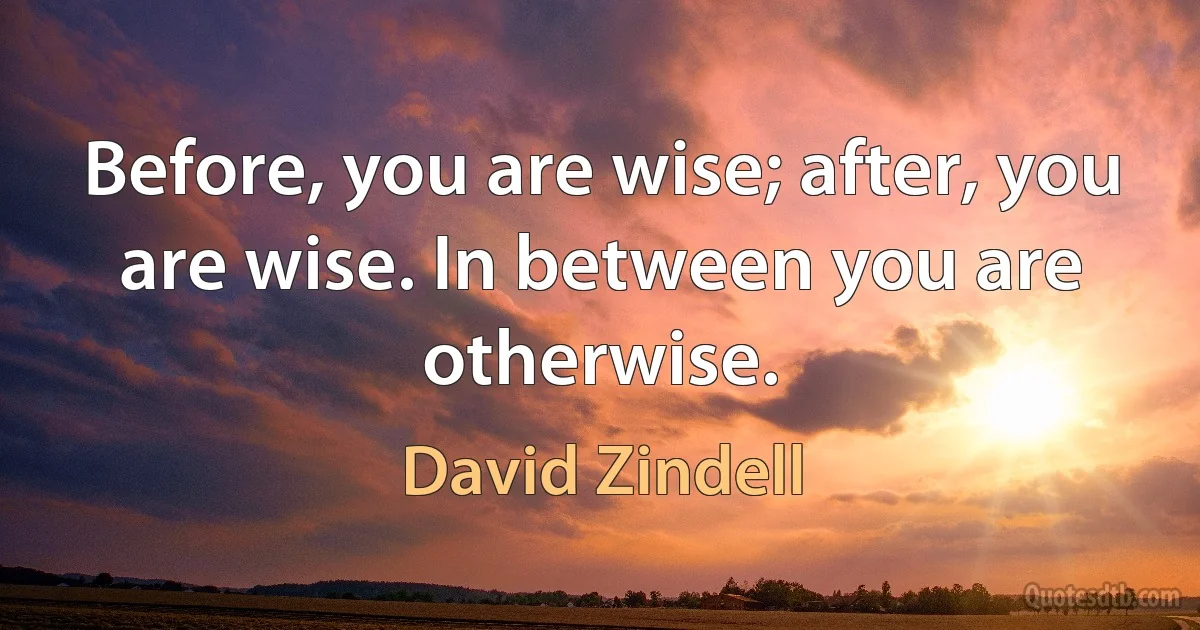 Before, you are wise; after, you are wise. In between you are otherwise. (David Zindell)