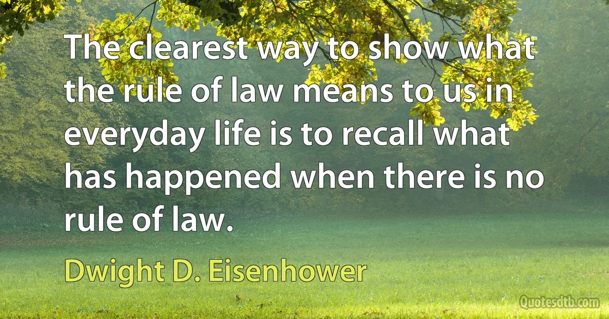 The clearest way to show what the rule of law means to us in everyday life is to recall what has happened when there is no rule of law. (Dwight D. Eisenhower)