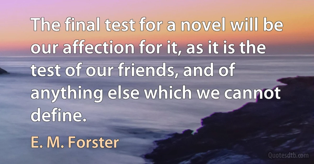 The final test for a novel will be our affection for it, as it is the test of our friends, and of anything else which we cannot define. (E. M. Forster)