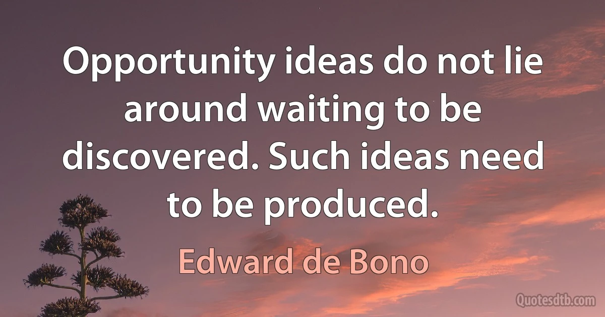 Opportunity ideas do not lie around waiting to be discovered. Such ideas need to be produced. (Edward de Bono)