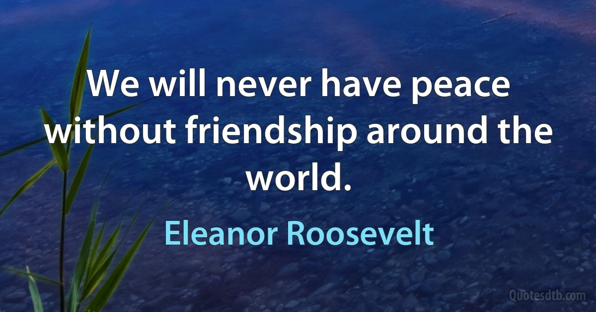 We will never have peace without friendship around the world. (Eleanor Roosevelt)