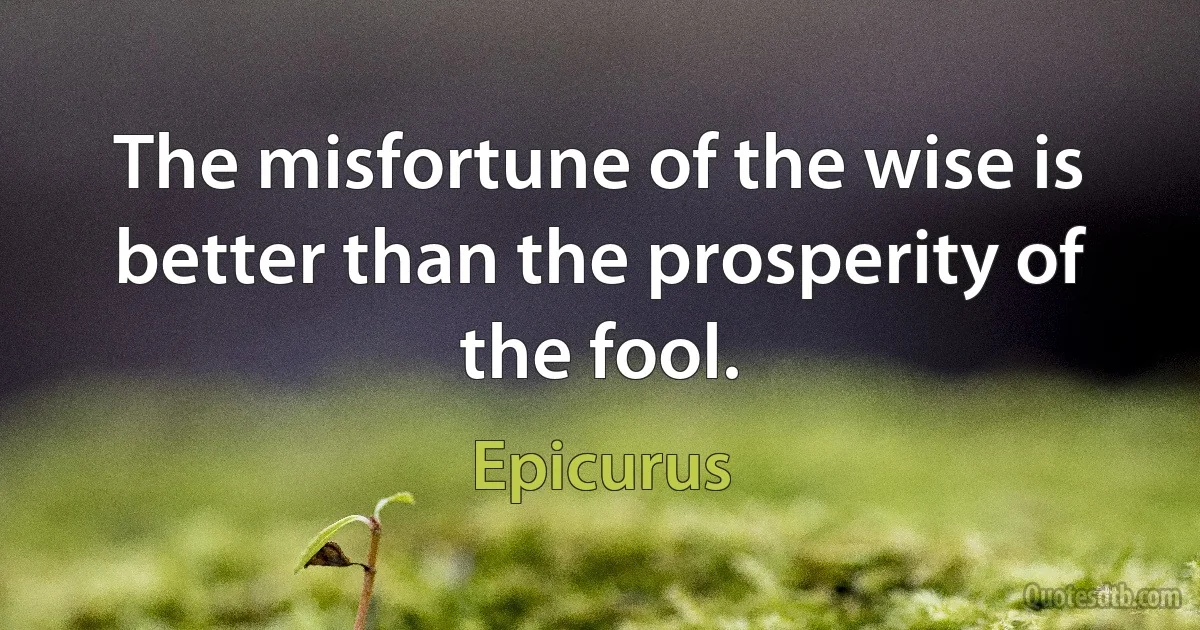 The misfortune of the wise is better than the prosperity of the fool. (Epicurus)