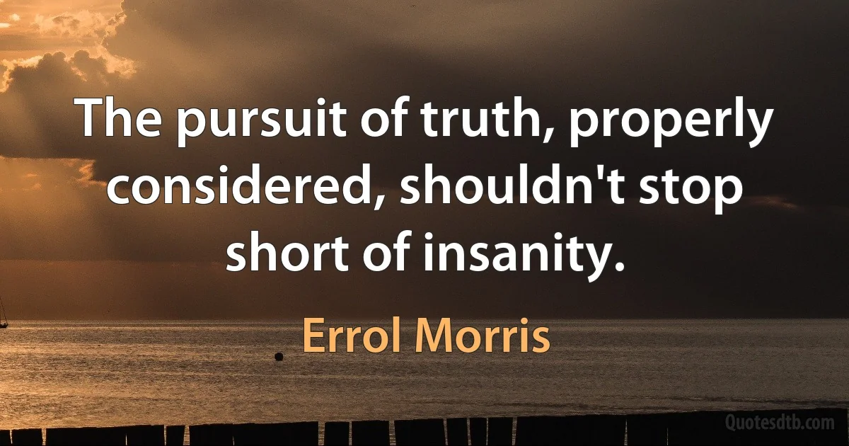 The pursuit of truth, properly considered, shouldn't stop short of insanity. (Errol Morris)