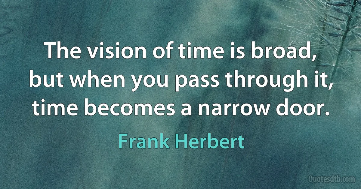 The vision of time is broad, but when you pass through it, time becomes a narrow door. (Frank Herbert)