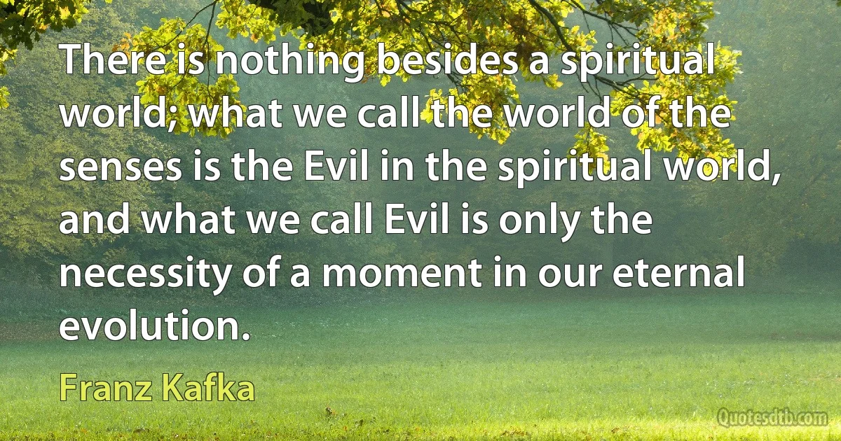 There is nothing besides a spiritual world; what we call the world of the senses is the Evil in the spiritual world, and what we call Evil is only the necessity of a moment in our eternal evolution. (Franz Kafka)