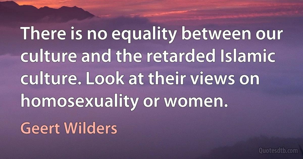 There is no equality between our culture and the retarded Islamic culture. Look at their views on homosexuality or women. (Geert Wilders)