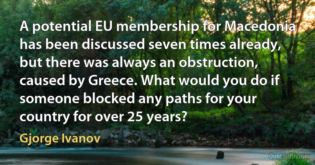 A potential EU membership for Macedonia has been discussed seven times already, but there was always an obstruction, caused by Greece. What would you do if someone blocked any paths for your country for over 25 years? (Gjorge Ivanov)