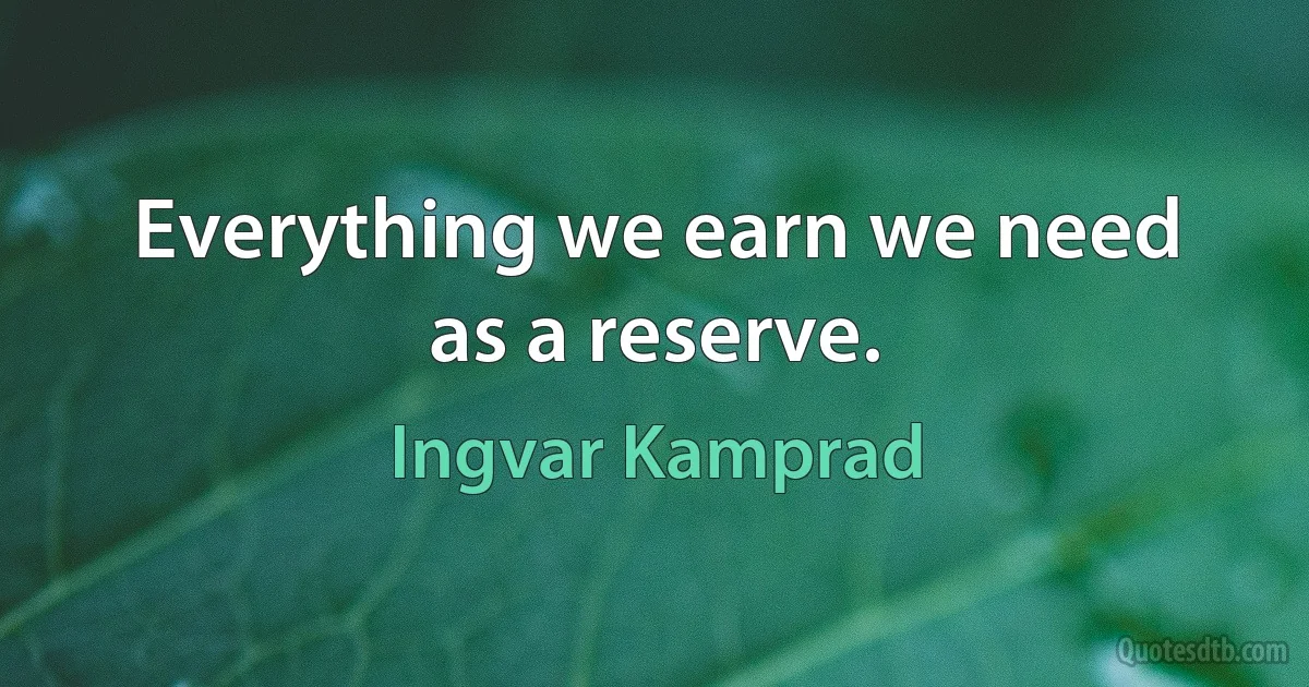 Everything we earn we need as a reserve. (Ingvar Kamprad)