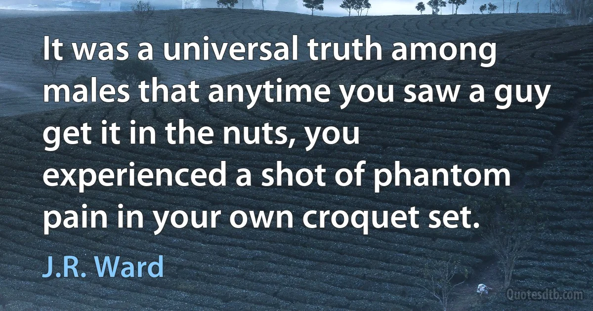 It was a universal truth among males that anytime you saw a guy get it in the nuts, you experienced a shot of phantom pain in your own croquet set. (J.R. Ward)