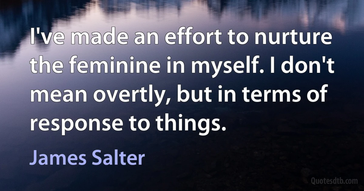 I've made an effort to nurture the feminine in myself. I don't mean overtly, but in terms of response to things. (James Salter)