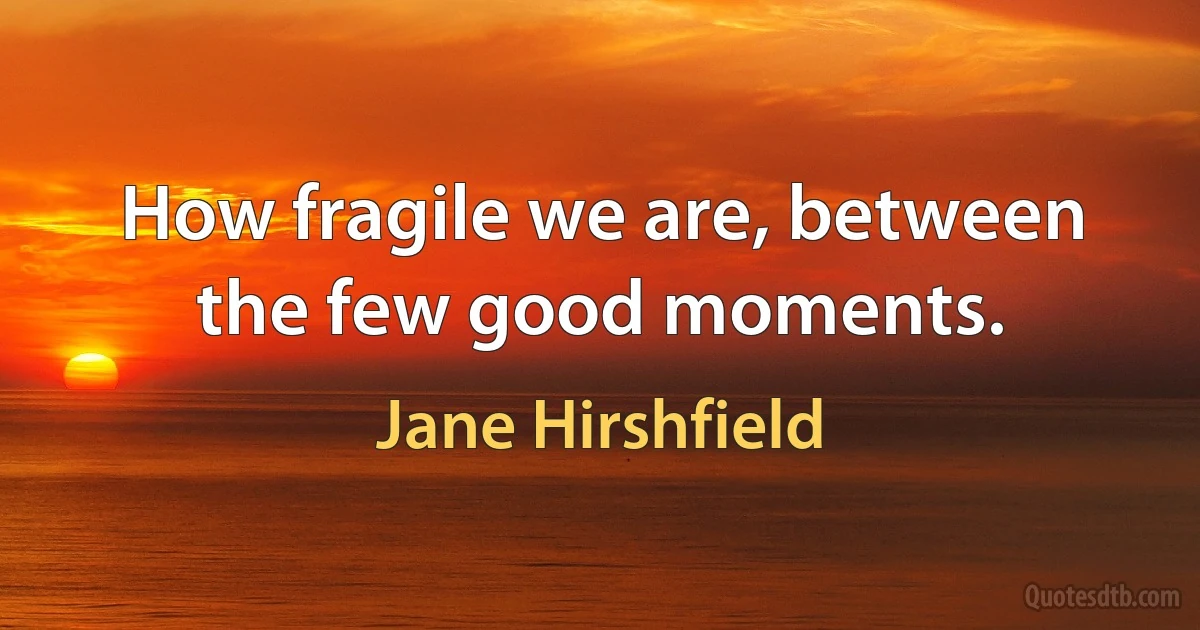 How fragile we are, between the few good moments. (Jane Hirshfield)