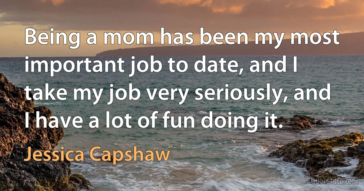 Being a mom has been my most important job to date, and I take my job very seriously, and I have a lot of fun doing it. (Jessica Capshaw)