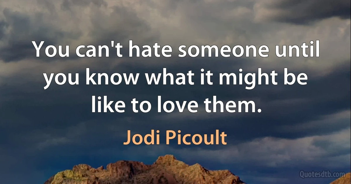 You can't hate someone until you know what it might be like to love them. (Jodi Picoult)