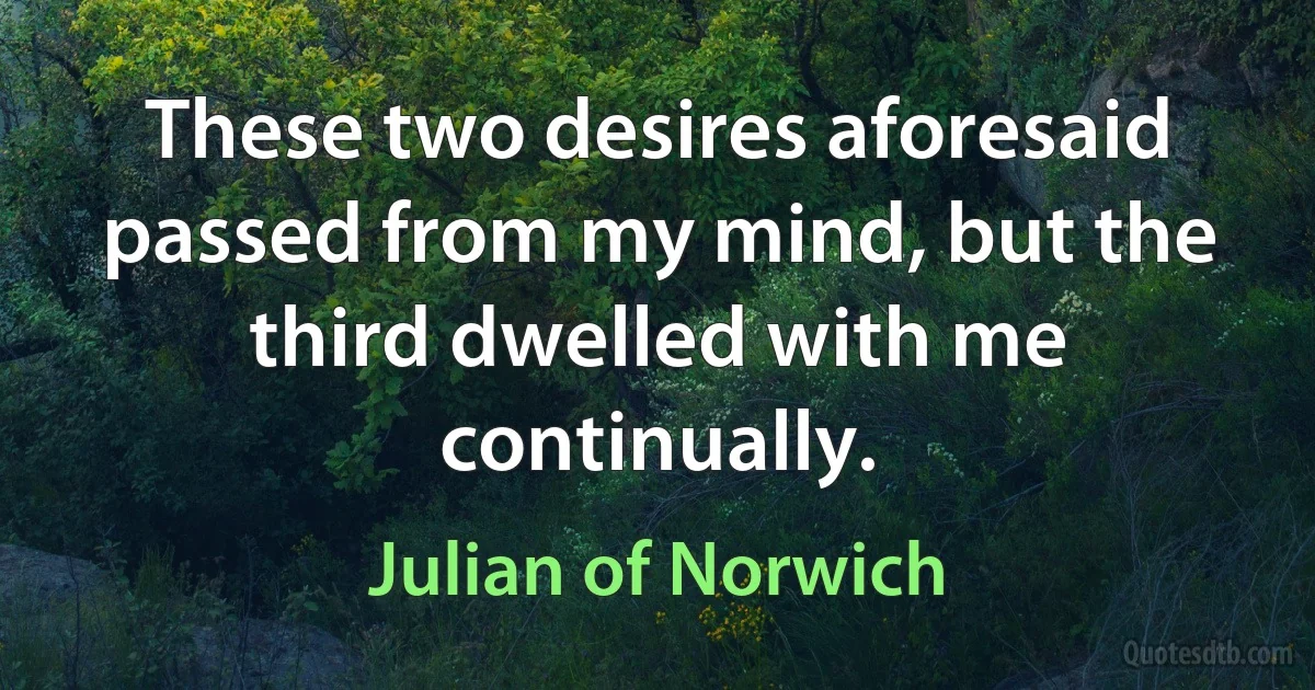 These two desires aforesaid passed from my mind, but the third dwelled with me continually. (Julian of Norwich)