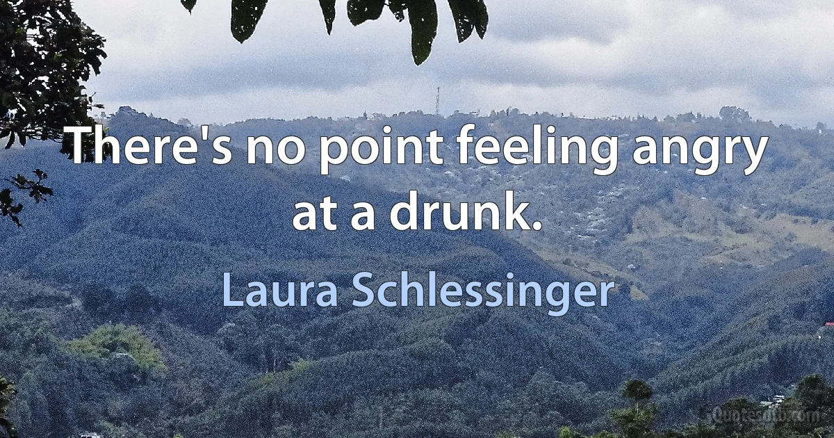 There's no point feeling angry at a drunk. (Laura Schlessinger)